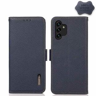 For Samsung Galaxy A13 4G KHAZNEH Side-Magnetic Litchi Genuine Leather RFID Phone Case(Blue)