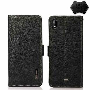 For Wiko Y61 KHAZNEH Side-Magnetic Litchi Genuine Leather RFID Phone Case(Black)