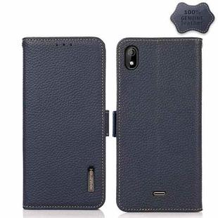 For Wiko Y61 KHAZNEH Side-Magnetic Litchi Genuine Leather RFID Phone Case(Blue)