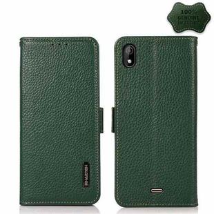 For Wiko Y61 KHAZNEH Side-Magnetic Litchi Genuine Leather RFID Phone Case(Green)