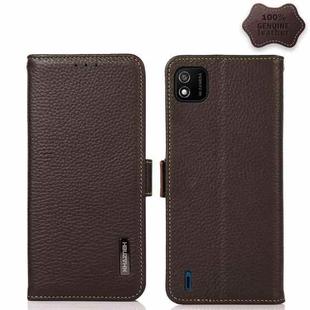 For Wiko Y62 KHAZNEH Side-Magnetic Litchi Genuine Leather RFID Phone Case(Brown)