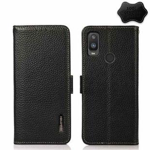 For Alcatel 1L 2021 KHAZNEH Side-Magnetic Litchi Genuine Leather RFID Phone Case(Black)
