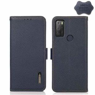 For Alcatel 1S 2021 KHAZNEH Side-Magnetic Litchi Genuine Leather RFID Phone Case(Blue)