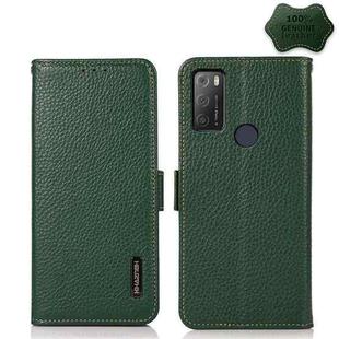 For Alcatel 1S 2021 KHAZNEH Side-Magnetic Litchi Genuine Leather RFID Phone Case(Green)