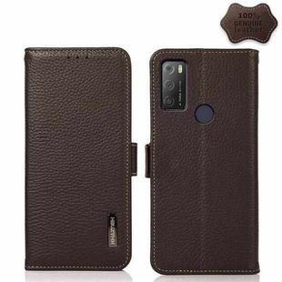 For Alcatel 1S 2021 KHAZNEH Side-Magnetic Litchi Genuine Leather RFID Phone Case(Brown)