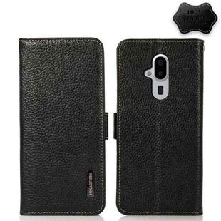 For Fujitsu Arrows F-52B KHAZNEH Side-Magnetic Litchi Genuine Leather RFID Phone Case(Black)