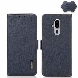 For Fujitsu Arrows F-52B KHAZNEH Side-Magnetic Litchi Genuine Leather RFID Phone Case(Blue)