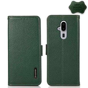 For Fujitsu Arrows F-52B KHAZNEH Side-Magnetic Litchi Genuine Leather RFID Phone Case(Green)