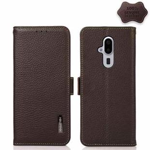 For Fujitsu Arrows F-52B KHAZNEH Side-Magnetic Litchi Genuine Leather RFID Phone Case(Brown)