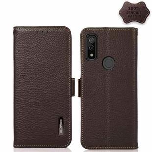 For Fujitsu Arrows WE KHAZNEH Side-Magnetic Litchi Genuine Leather RFID Phone Case(Brown)