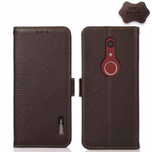 For Fujitsu Be4 Plus F-41B KHAZNEH Side-Magnetic Litchi Genuine Leather RFID Phone Case(Brown)