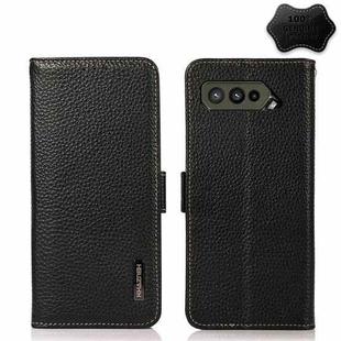 For Asus ROG Phone 5 / 5 Pro / 5 Ultimate KHAZNEH Side-Magnetic Litchi Genuine Leather RFID Phone Case(Black)
