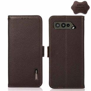 For Asus ROG Phone 5 / 5 Pro / 5 Ultimate KHAZNEH Side-Magnetic Litchi Genuine Leather RFID Phone Case(Brown)