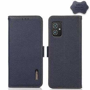 For Asus Zenfone 8 KHAZNEH Side-Magnetic Litchi Genuine Leather RFID Phone Case(Blue)