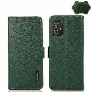For Asus Zenfone 8 KHAZNEH Side-Magnetic Litchi Genuine Leather RFID Phone Case(Green)