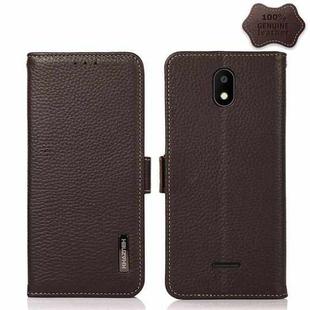 For Vodafone Smart E11 KHAZNEH Side-Magnetic Litchi Genuine Leather RFID Phone Case(Brown)