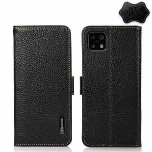 For Sharp Aquos Sense 4 KHAZNEH Side-Magnetic Litchi Genuine Leather RFID Phone Case(Black)