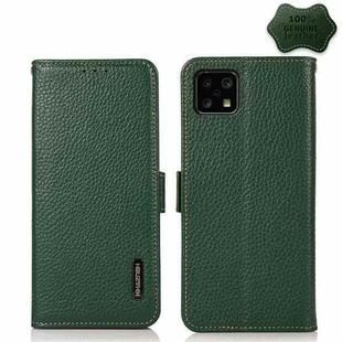 For Sharp Aquos Sense 4 KHAZNEH Side-Magnetic Litchi Genuine Leather RFID Phone Case(Green)