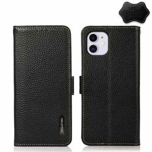 For iPhone 11 KHAZNEH Side-Magnetic Litchi Genuine Leather RFID Case (Black)