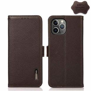 For iPhone 11 Pro KHAZNEH Side-Magnetic Litchi Genuine Leather RFID Case (Brown)