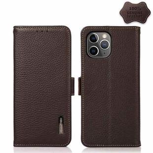 For iPhone 11 Pro Max KHAZNEH Side-Magnetic Litchi Genuine Leather RFID Case (Brown)