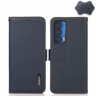 For Motorola Edge 2021 KHAZNEH Side-Magnetic Litchi Genuine Leather RFID Case(Blue)