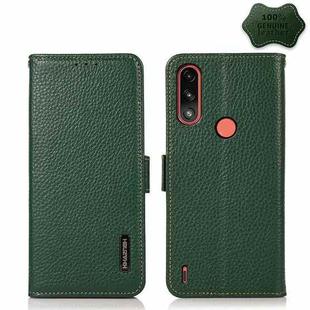 For Motorola Moto E7 Power KHAZNEH Side-Magnetic Litchi Genuine Leather RFID Case(Green)