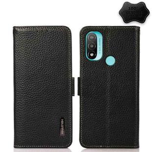 For Motorola Moto E20 / E40 KHAZNEH Side-Magnetic Litchi Genuine Leather RFID Case(Black)