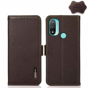 For Motorola Moto E20 / E40 KHAZNEH Side-Magnetic Litchi Genuine Leather RFID Case(Brown)