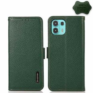 For Motorola Edge 20 Lite KHAZNEH Side-Magnetic Litchi Genuine Leather RFID Case(Green)