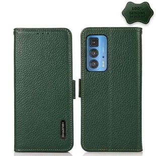 For Motorola Edge 20 Pro KHAZNEH Side-Magnetic Litchi Genuine Leather RFID Case(Green)