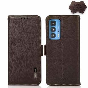 For Motorola Edge 20 Pro KHAZNEH Side-Magnetic Litchi Genuine Leather RFID Case(Brown)