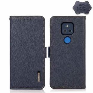 For Motorola Moto G Play 2021 KHAZNEH Side-Magnetic Litchi Genuine Leather RFID Case(Blue)