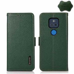 For Motorola Moto G Play 2021 KHAZNEH Side-Magnetic Litchi Genuine Leather RFID Case(Green)