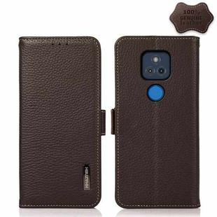 For Motorola Moto G Play 2021 KHAZNEH Side-Magnetic Litchi Genuine Leather RFID Case(Brown)