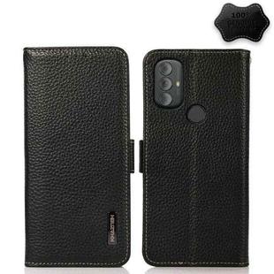 For Motorola Moto G Power 2022 KHAZNEH Side-Magnetic Litchi Genuine Leather RFID Case(Black)