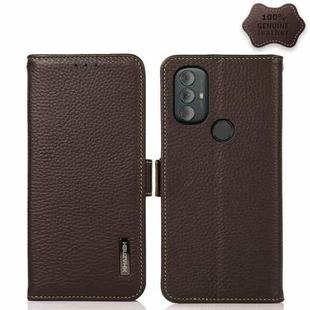 For Motorola Moto G Power 2022 KHAZNEH Side-Magnetic Litchi Genuine Leather RFID Case(Brown)