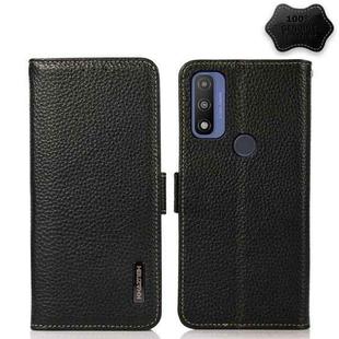 For Motorola G Pure KHAZNEH Side-Magnetic Litchi Genuine Leather RFID Case(Black)