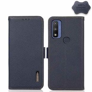 For Motorola G Pure KHAZNEH Side-Magnetic Litchi Genuine Leather RFID Case(Blue)