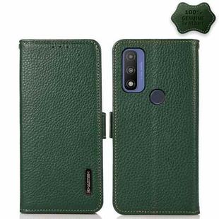 For Motorola G Pure KHAZNEH Side-Magnetic Litchi Genuine Leather RFID Case(Green)