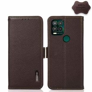 For Motorola Moto G Stylus 5G KHAZNEH Side-Magnetic Litchi Genuine Leather RFID Case(Brown)