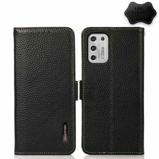 For Motorola Moto G Stylus 2021 KHAZNEH Side-Magnetic Litchi Genuine Leather RFID Case(Black)