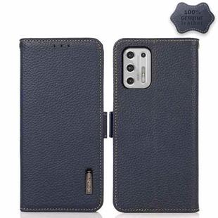 For Motorola Moto G Stylus 2021 KHAZNEH Side-Magnetic Litchi Genuine Leather RFID Case(Blue)