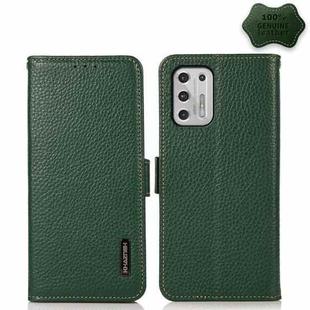 For Motorola Moto G Stylus 2021 KHAZNEH Side-Magnetic Litchi Genuine Leather RFID Case(Green)