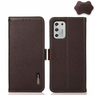 For Motorola Moto G Stylus 2021 KHAZNEH Side-Magnetic Litchi Genuine Leather RFID Case(Brown)