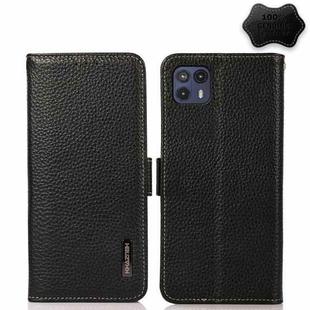 For Motorola Moto G50 5G KHAZNEH Side-Magnetic Litchi Genuine Leather RFID Case(Black)