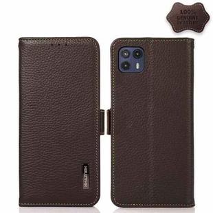 For Motorola Moto G50 5G KHAZNEH Side-Magnetic Litchi Genuine Leather RFID Case(Brown)