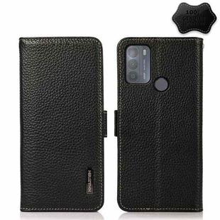 For Motorola Moto G50 KHAZNEH Side-Magnetic Litchi Genuine Leather RFID Case(Black)