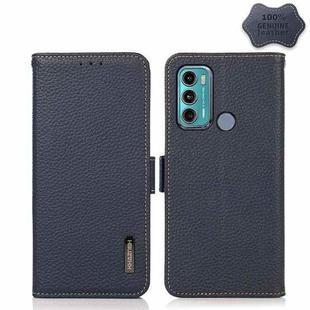 For Motorola Moto G60 / G40 Fusion KHAZNEH Side-Magnetic Litchi Genuine Leather RFID Case(Blue)