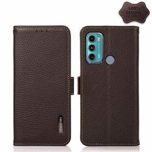 For Motorola Moto G60 / G40 Fusion KHAZNEH Side-Magnetic Litchi Genuine Leather RFID Case(Brown)